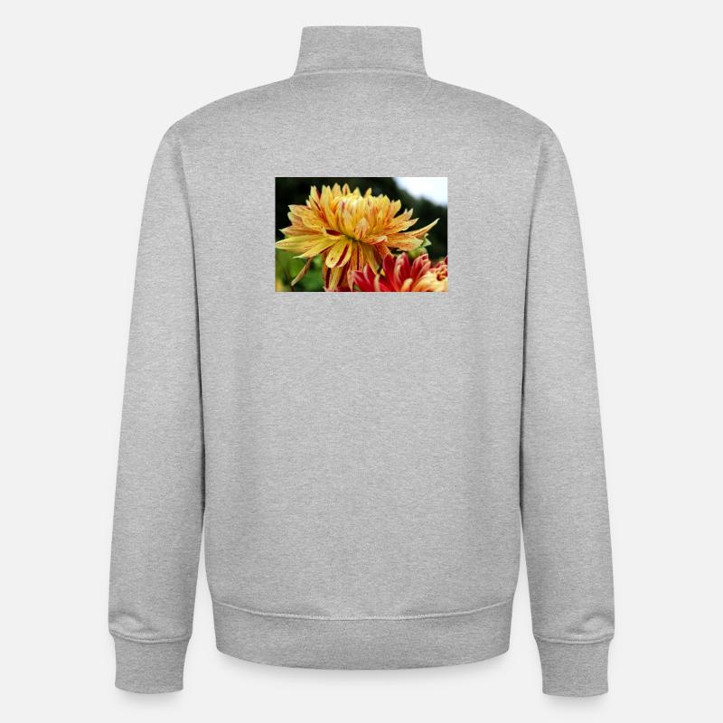 Dahlia fleur jaune, fleur - Sweat zippé unisexe en coton bio Stanley/Stella - gris chiné