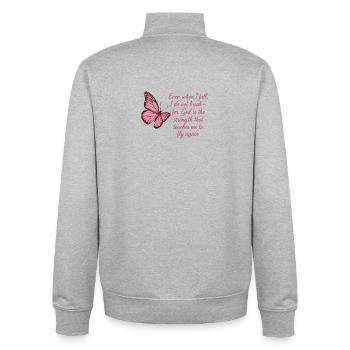 Inspiration papillon foi citation design - Sweat zippé unisexe en coton bio Stanley/Stella - gris chiné - Dos - AI Model Male 185 light (185cm)