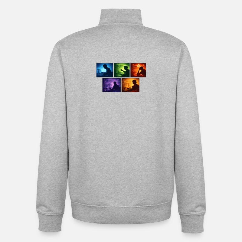 Codage néon : Mondes d’écran - Sweat zippé unisexe en coton bio Stanley/Stella - gris chiné