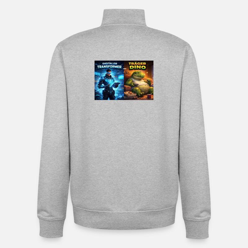 Digitaler Tech-Kämpfer oder träger Dino - Unisex Organic Zip Sweatshirt von Stanley/Stella - Grau meliert