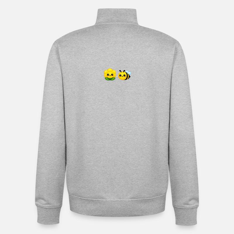 Duo Sunny Bloom et Bee style Kawaii - Sweat zippé unisexe en coton bio Stanley/Stella - gris chiné