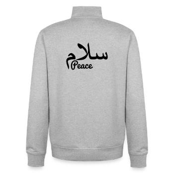Texte de paix arabe paix - Sweat zippé unisexe en coton bio Stanley/Stella - gris chiné - Dos - AI Model Male 185 light (185cm)