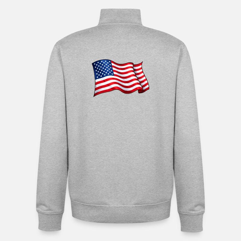Motif de vague du drapeau américain - Sweat zippé unisexe en coton bio Stanley/Stella - gris chiné