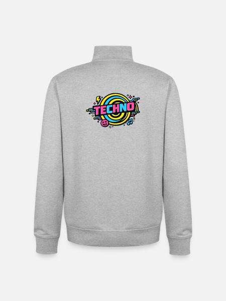 Techno Neon Retro Circle - Unisex Organic Zip Sweatshirt by Stanley/Stella - heather grey
