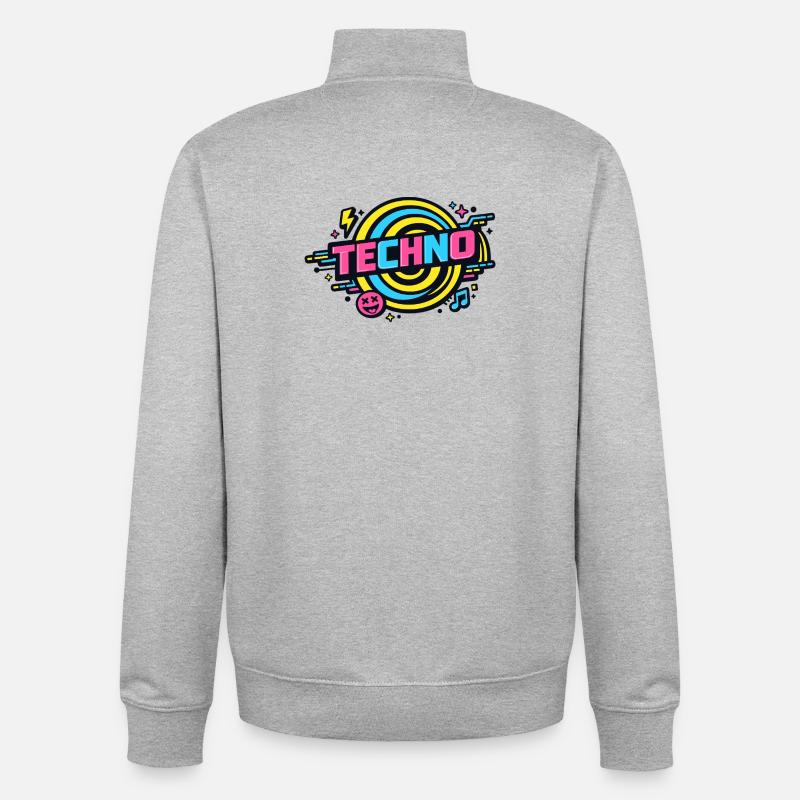 Techno Neon Retro Circle - Sweat zippé unisexe en coton bio Stanley/Stella - gris chiné