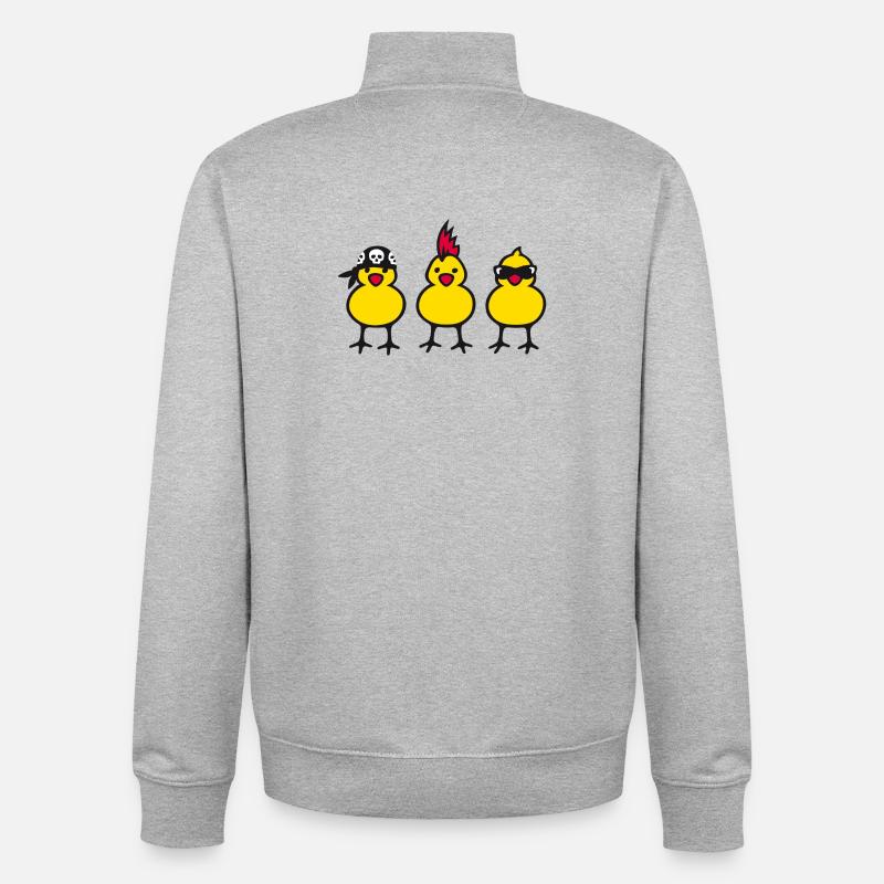 three chicks (b) - Sweat zippé unisexe en coton bio Stanley/Stella - gris chiné