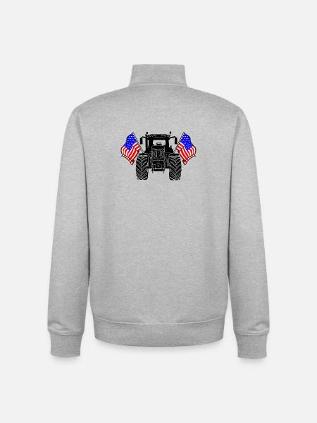 Tractor Two Flags USA - Unisex Organic Zip Sweatshirt by Stanley/Stella - heather grey