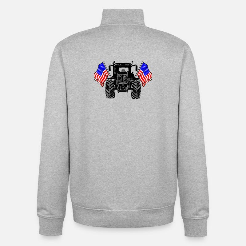 Tracteur Two Flags États-Unis - Sweat zippé unisexe en coton bio Stanley/Stella - gris chiné