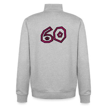 60. 60 ANS. 60e ANNIVERSAIRE. ANNIVERSAIRE 60 ANS. - Sweat zippé unisexe en coton bio Stanley/Stella - gris chiné - Dos - AI Model Male 185 light (185cm)