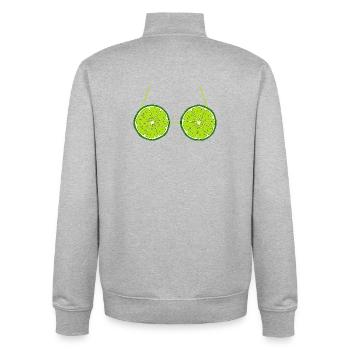 Soutien-gorge vert citron assorti pour le costume d’Halloween - Sweat zippé unisexe en coton bio Stanley/Stella - gris chiné - Dos - AI Model Male 185 light (185cm)