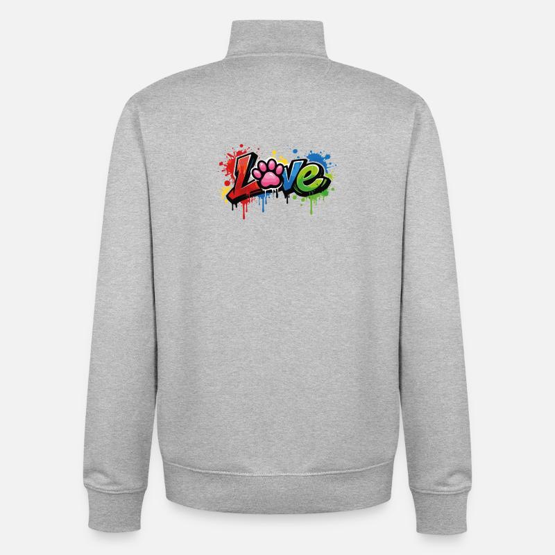 Love – Graffiti Stil mit Katzenpfote - Unisex Organic Zip Sweatshirt von Stanley/Stella - Grau meliert