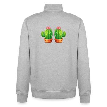 Pixel Cactus Twins in Pot - Unisex Organic Zip Sweatshirt by Stanley/Stella - heather grey - Back - AI Model Male 185 light (185cm)