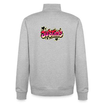 Justine Graffiti Name Printable Bubbles Hearts - Unisex Organic Zip Sweatshirt by Stanley/Stella - heather grey - Back - AI Model Male 185 light (185cm)