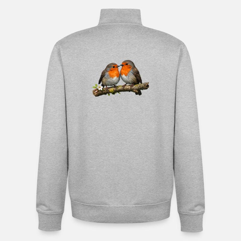 Duo Red Robin auf Ast - Unisex Organic Zip Sweatshirt von Stanley/Stella - Grau meliert