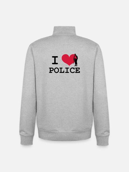 I Love Police - Sweat zippé unisexe en coton bio Stanley/Stella - gris chiné