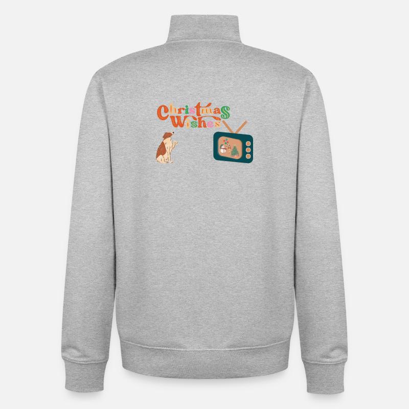 Chien devant la télé - Sweat zippé unisexe en coton bio Stanley/Stella - gris chiné