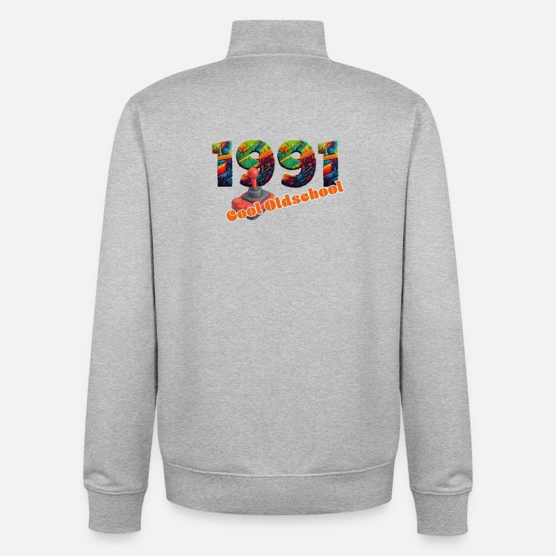 1991 – Design de jeux rétro numériques - Sweat zippé unisexe en coton bio Stanley/Stella - gris chiné