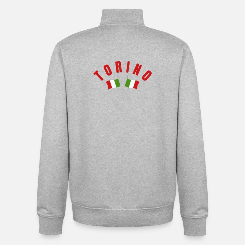 Torino Crest with Italian Flags - Unisex Organic Zip Sweatshirt by Stanley/Stella - heather grey