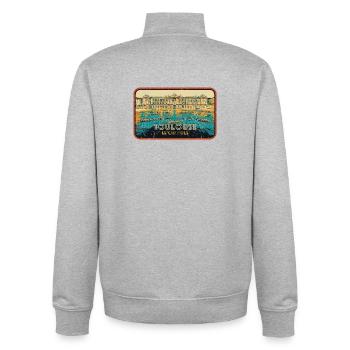Badge retro, Toulouse France est ma ville natale - Sweat zippé unisexe en coton bio Stanley/Stella - gris chiné - Dos - AI Model Male 185 light (185cm)