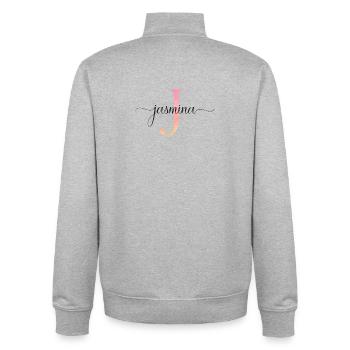 J| Monogram | Name | Jasmina |Watercolor - Unisex Organic Zip Sweatshirt by Stanley/Stella - heather grey - Back - AI Model Male 185 light (185cm)