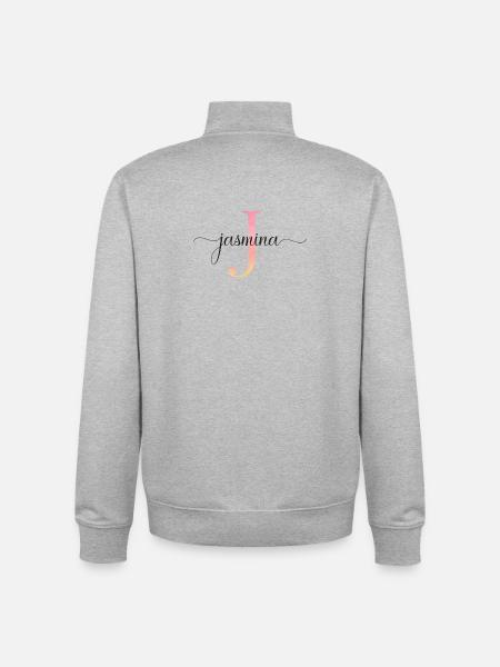 J| Monogramme | Nom | Jasmina |Aquarelle - Sweat zippé unisexe en coton bio Stanley/Stella - gris chiné