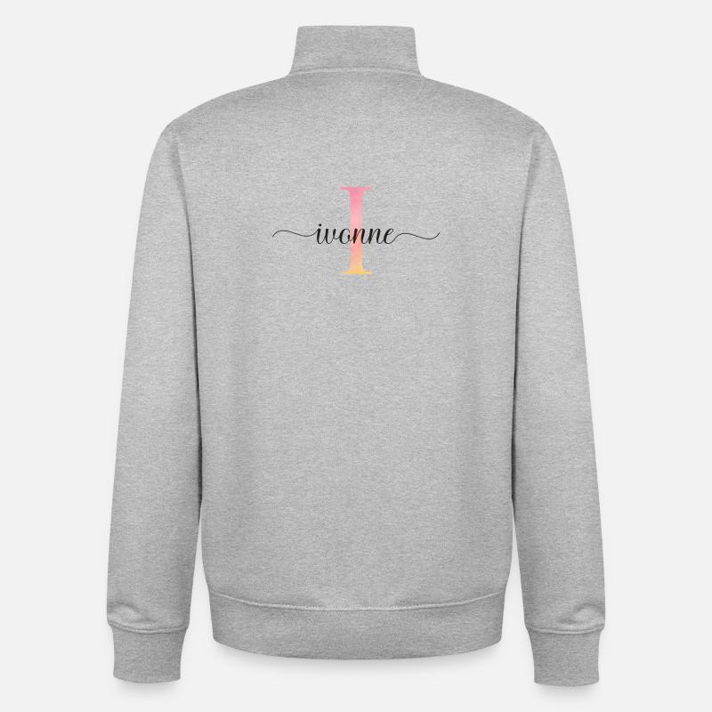 J | Monogramme | Nom | Ivonne |Aquarelle - Sweat zippé unisexe en coton bio Stanley/Stella - gris chiné