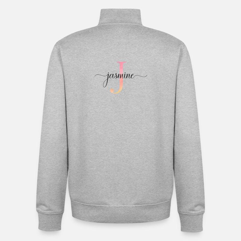 J | Monogramme | Nom | Jasmin |Aquarelle - Sweat zippé unisexe en coton bio Stanley/Stella - gris chiné