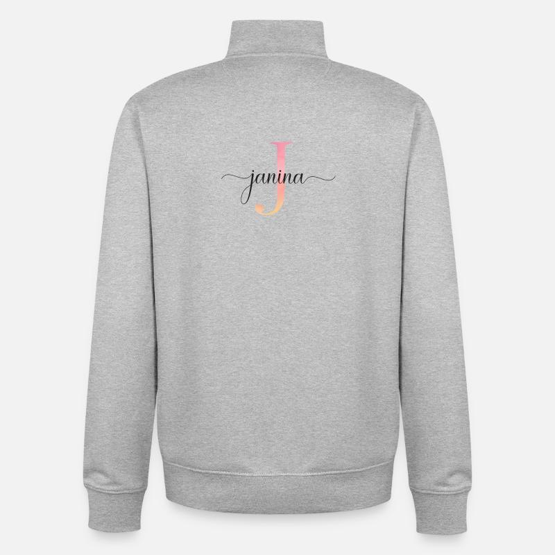 J | Monogramme | Nom | Janina |Aquarelle - Sweat zippé unisexe en coton bio Stanley/Stella - gris chiné