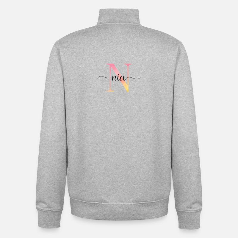 N | Monogramme | Nom | Nia |Aquarelle - Sweat zippé unisexe en coton bio Stanley/Stella - gris chiné