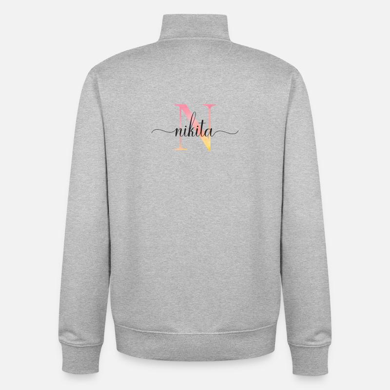 N | Monogramme | Nom | Nikita |Aquarelle - Sweat zippé unisexe en coton bio Stanley/Stella - gris chiné