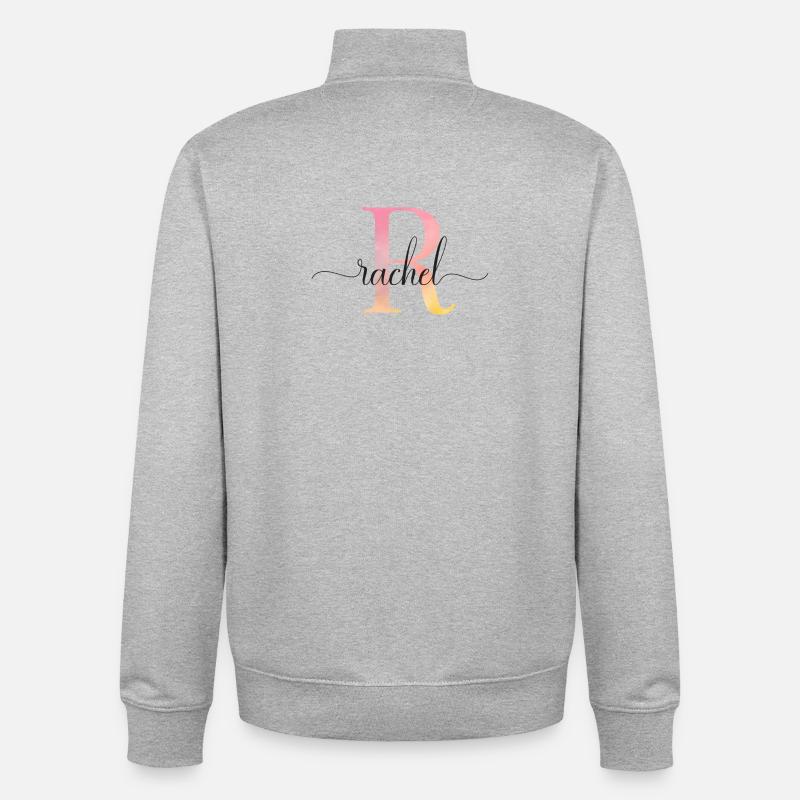 R | Monogram | Name | Rachel |Watercolor - Unisex Organic Zip Sweatshirt by Stanley/Stella - heather grey
