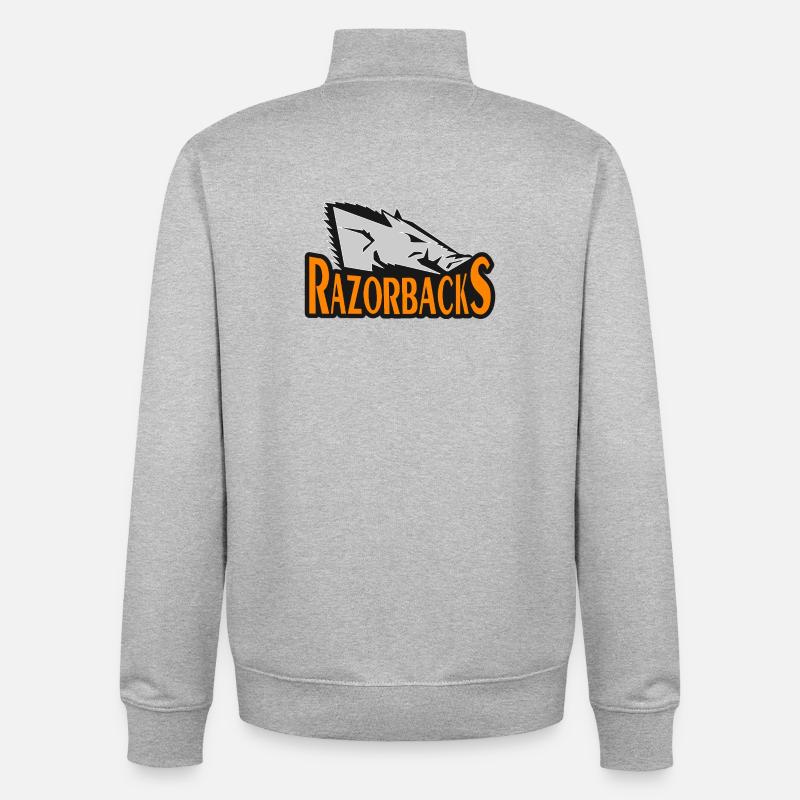 Razorbacks Bold Hog Emblem - Unisex Organic Zip Sweatshirt by Stanley/Stella - heather grey