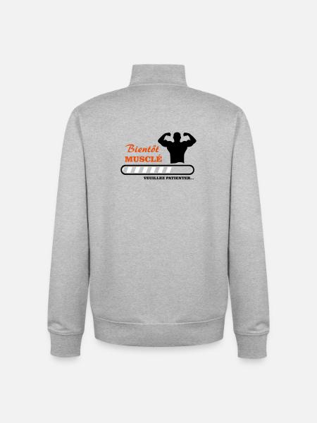 Bientôt musclé  - Sweat zippé unisexe en coton bio Stanley/Stella - gris chiné