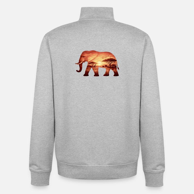 Elephant on Savannah - Unisex Organic Zip Sweatshirt by Stanley/Stella - heather grey