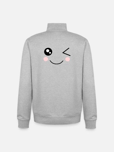 Kawaii Face Funny - Unisex Organic Zip Sweatshirt by Stanley/Stella - heather grey