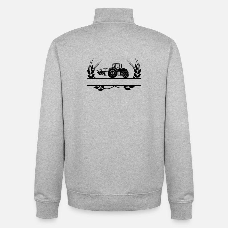 Tracteur avec charrue en agroglyphe - Sweat zippé unisexe en coton bio Stanley/Stella - gris chiné