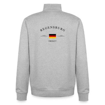Ratisbonne, Allemagne Souvenir et cadeau de vacances - Sweat zippé unisexe en coton bio Stanley/Stella - gris chiné - Dos - AI Model Male 185 light (185cm)
