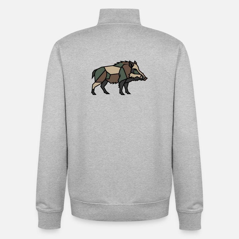 Low Poly géométrique de sanglier - Sweat zippé unisexe en coton bio Stanley/Stella - gris chiné