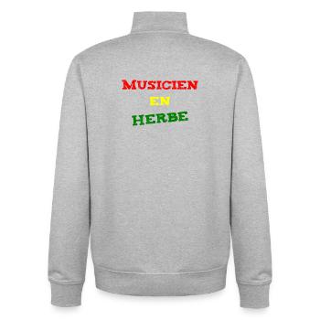 MUSICIEN EN HERBE ! (reggae, ska, dub) - Sweat zippé unisexe en coton bio Stanley/Stella - gris chiné - Dos - AI Model Male 185 light (185cm)