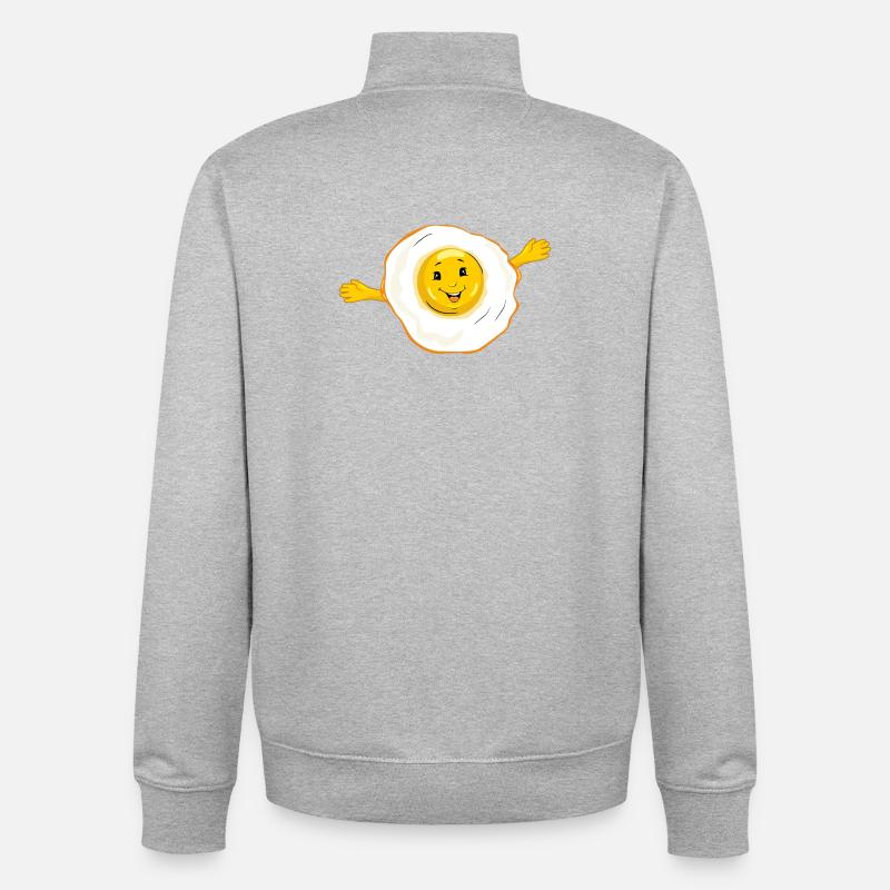 Cartoon_smiling_fried_egg - Sweat zippé unisexe en coton bio Stanley/Stella - gris chiné