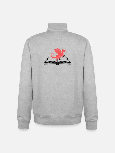 Dragon on Book Fantasy - Unisex Organic Zip Sweatshirt by Stanley/Stella - heather grey