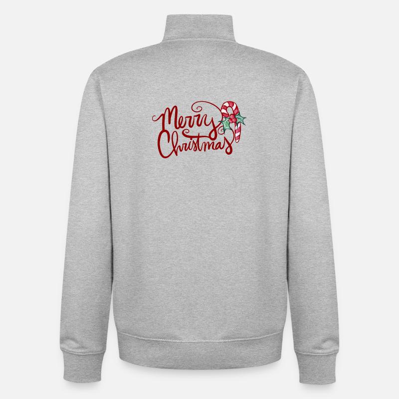 Merry Christmas Script with Candy Cane - Unisex Organic Zip Sweatshirt by Stanley/Stella - heather grey