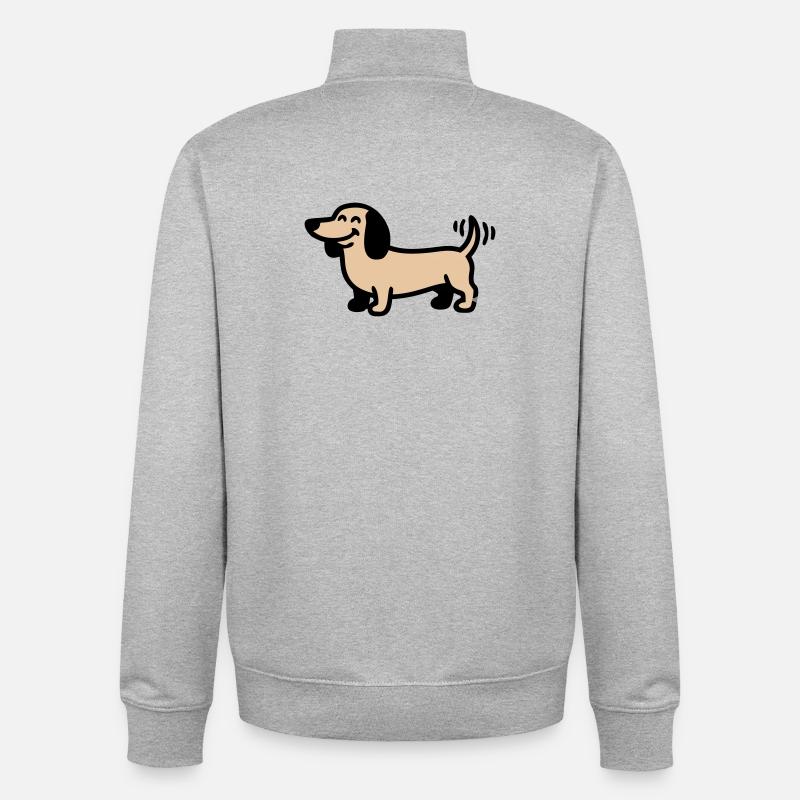 Comic du Chien Teckel Joyeux - Sweat zippé unisexe en coton bio Stanley/Stella - gris chiné