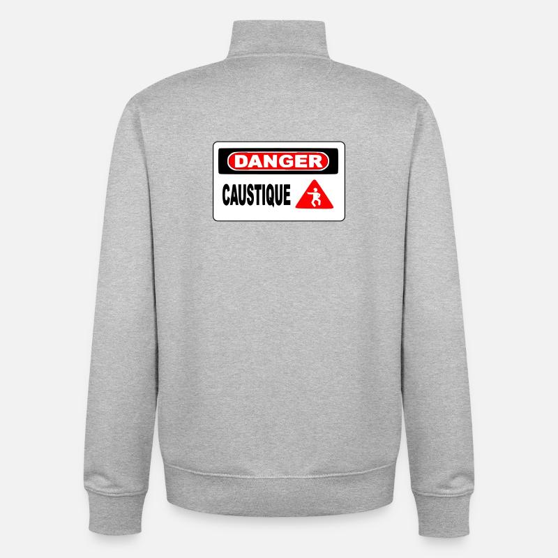 Panneau Danger Caustique - Sweat zippé unisexe en coton bio Stanley/Stella - gris chiné