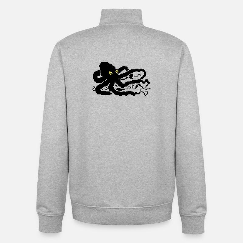 8bit pixel octopus - Unisex Organic Zip Sweatshirt by Stanley/Stella - heather grey