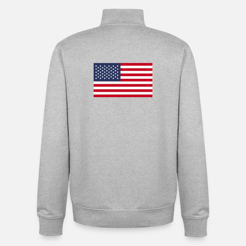 Drapeau des États-Unis - Sweat zippé unisexe en coton bio Stanley/Stella - gris chiné