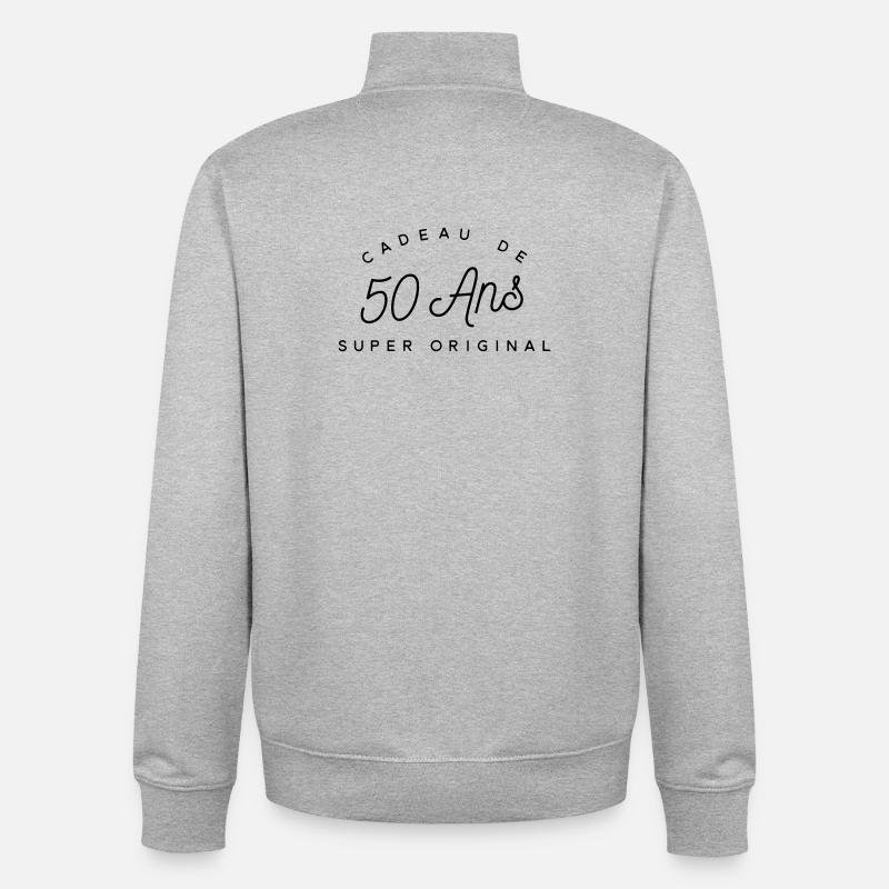 Cadeau 50 ans super original - Sweat zippé unisexe en coton bio Stanley/Stella - gris chiné