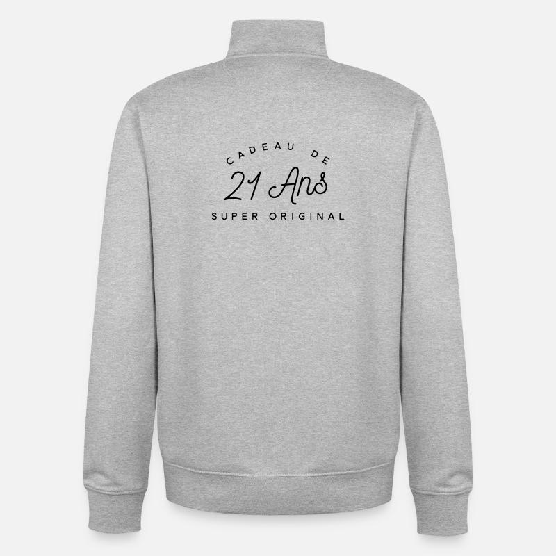 Cadeau 21 ans super original - Sweat zippé unisexe en coton bio Stanley/Stella - gris chiné