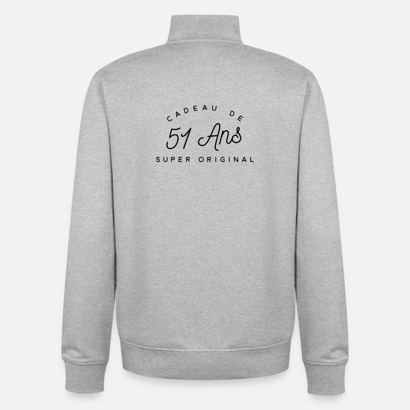 Cadeau 51 ans  - Sweat zippé unisexe en coton bio Stanley/Stella - gris chiné