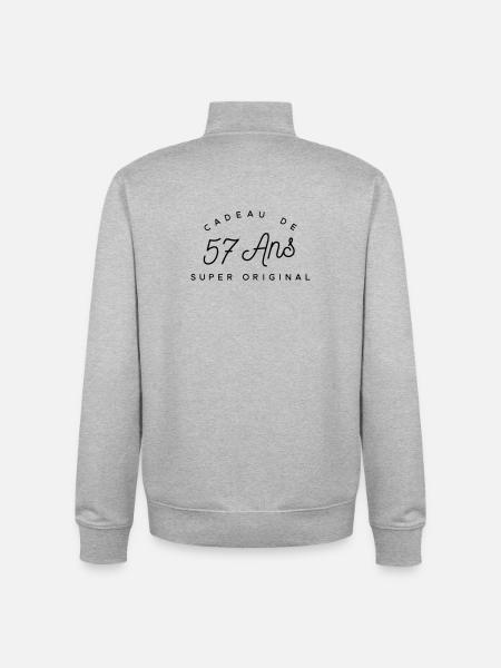 Cadeau 57 ans - Sweat zippé unisexe en coton bio Stanley/Stella - gris chiné